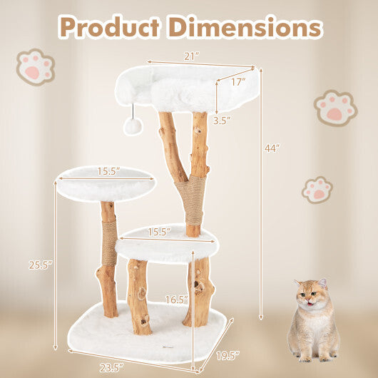 44 Inch Solid Wood Cat Tree with Perch and Natural Jute Scratching Posts-White LuxuryLifeWay Online Store