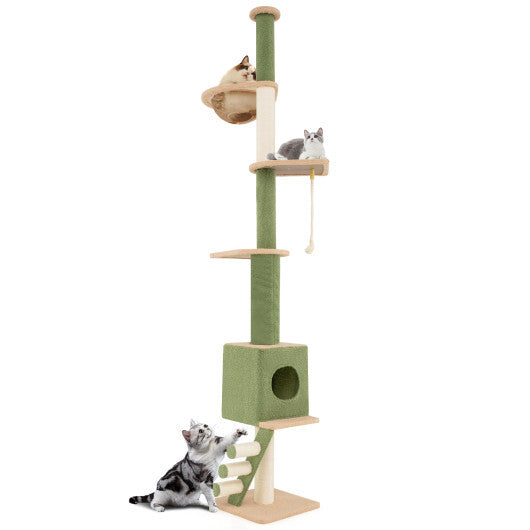 Floor to Ceiling Cat Tree with 86-99.5 Inch Adjustable Height and Extra Post-Green LuxuryLifeWay Online Store
