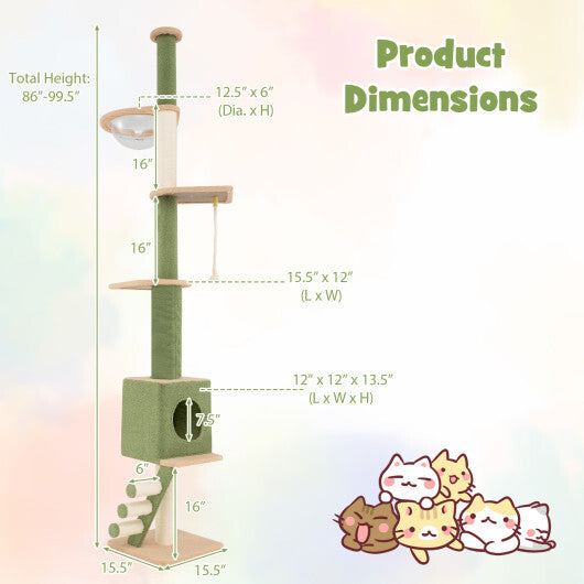Floor to Ceiling Cat Tree with 86-99.5 Inch Adjustable Height and Extra Post-Green LuxuryLifeWay Online Store