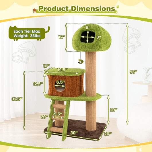 Cute Cat Tree for Indoor Cats with Mushroom-shaped Nest Condo and Climbing Ladder-Green LuxuryLifeWay Online Store