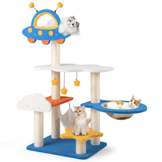 49 Inches Tall Cat Tree with UFO Top Perch Space Capsule and Sisal Scratching Posts-Blue LuxuryLifeWay Online Store