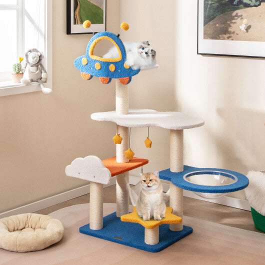 49 Inches Tall Cat Tree with UFO Top Perch Space Capsule and Sisal Scratching Posts-Blue LuxuryLifeWay Online Store