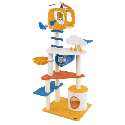 70 Inch Tall Aviation-themed Cat Tree with Helicopter Top Perch and Platforms-Yellow LuxuryLifeWay Online Store