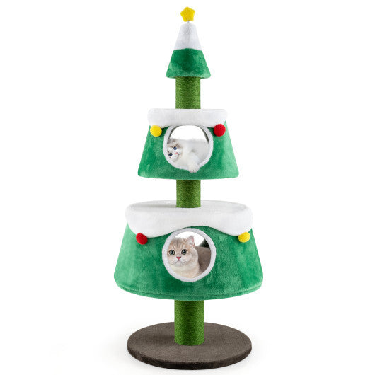Christmas Cat Tree for Indoor Cats Cute Holiday Cat Tower with 2 Condos-Green LuxuryLifeWay Online Store