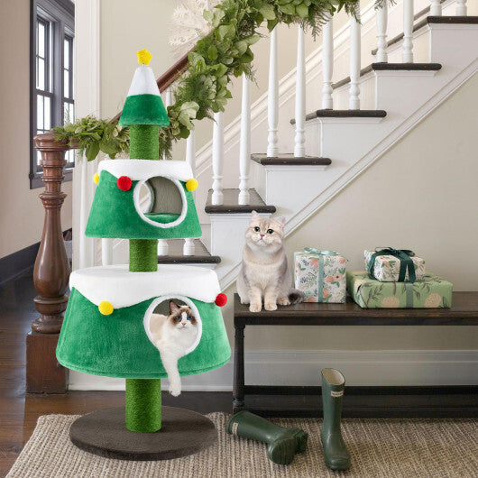 Christmas Cat Tree for Indoor Cats Cute Holiday Cat Tower with 2 Condos-Green LuxuryLifeWay Online Store