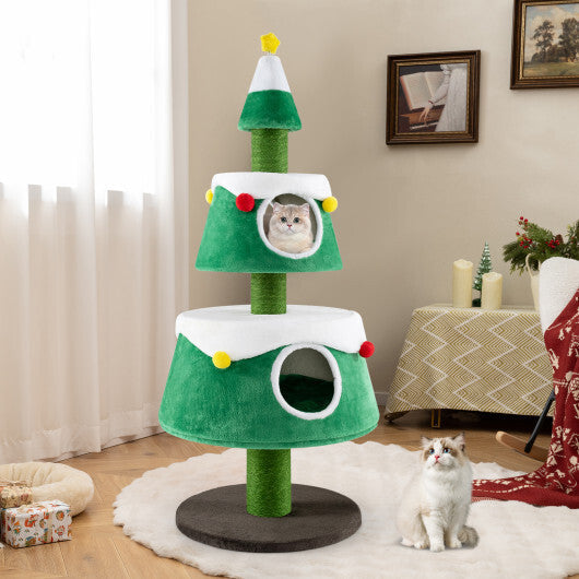 Christmas Cat Tree for Indoor Cats Cute Holiday Cat Tower with 2 Condos-Green LuxuryLifeWay Online Store