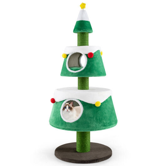 Christmas Cat Tree for Indoor Cats Cute Holiday Cat Tower with 2 Condos-Green LuxuryLifeWay Online Store