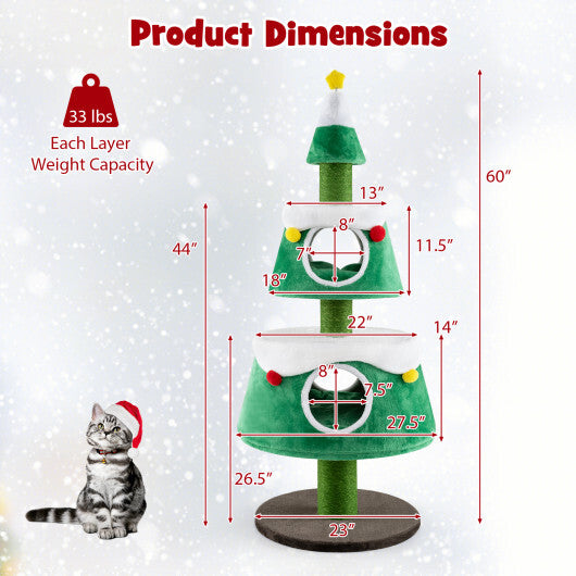 Christmas Cat Tree for Indoor Cats Cute Holiday Cat Tower with 2 Condos-Green LuxuryLifeWay Online Store