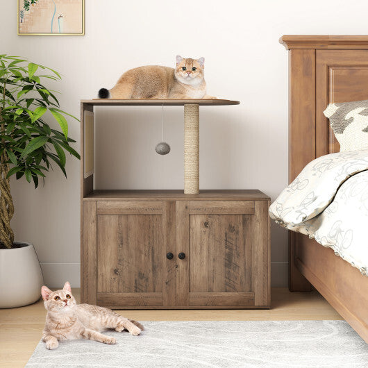 34.5 Inch Cat Tree with Litter Box Enclosure with Sisal Scratching Post and Mat-Gray LuxuryLifeWay Online Store