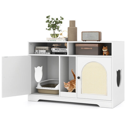 43 Inches Cat Litter Box Enclosure with Storage and Double Rooms-White LuxuryLifeWay Online Store