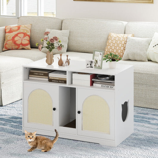 43 Inches Cat Litter Box Enclosure with Storage and Double Rooms-White LuxuryLifeWay Online Store