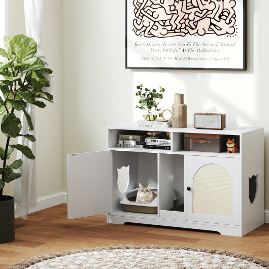 43 Inches Cat Litter Box Enclosure with Storage and Double Rooms-White LuxuryLifeWay Online Store