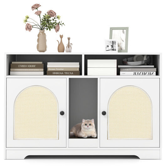 43 Inches Cat Litter Box Enclosure with Storage and Double Rooms-White LuxuryLifeWay Online Store