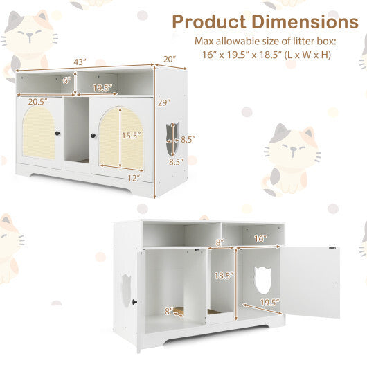 43 Inches Cat Litter Box Enclosure with Storage and Double Rooms-White LuxuryLifeWay Online Store
