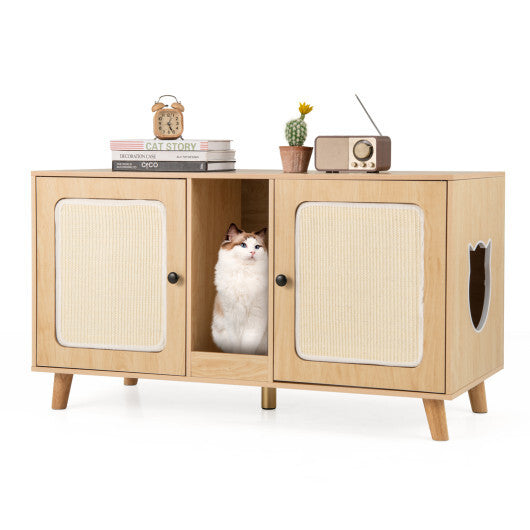 43 Inches Cat Litter Box Enclosure with Double Rooms and 2 Sisal Scratching Mats-Natural LuxuryLifeWay Online Store