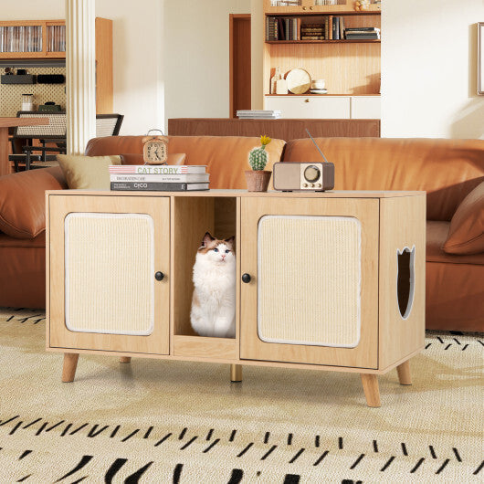 43 Inches Cat Litter Box Enclosure with Double Rooms and 2 Sisal Scratching Mats-Natural LuxuryLifeWay Online Store