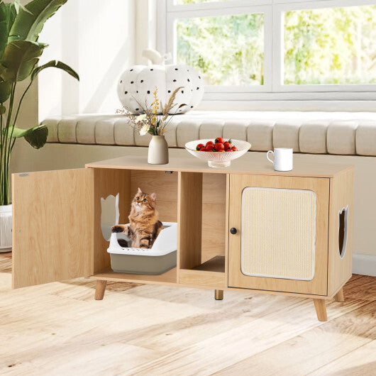43 Inches Cat Litter Box Enclosure with Double Rooms and 2 Sisal Scratching Mats-Natural LuxuryLifeWay Online Store