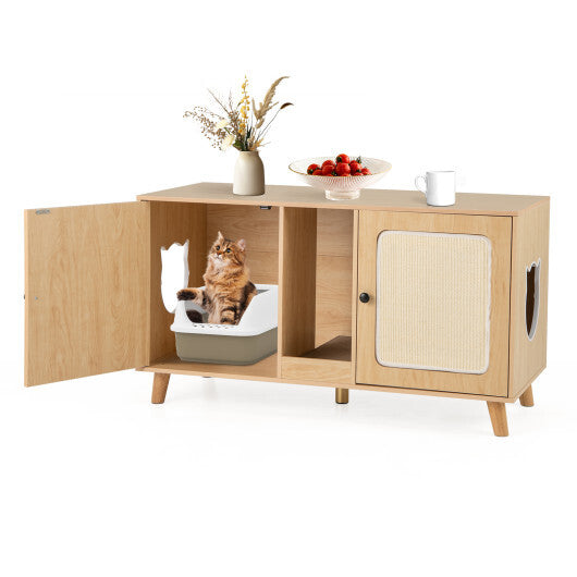 43 Inches Cat Litter Box Enclosure with Double Rooms and 2 Sisal Scratching Mats-Natural LuxuryLifeWay Online Store