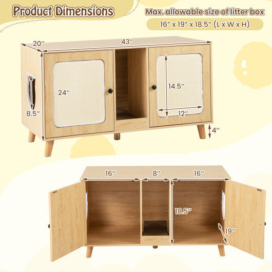43 Inches Cat Litter Box Enclosure with Double Rooms and 2 Sisal Scratching Mats-Natural LuxuryLifeWay Online Store