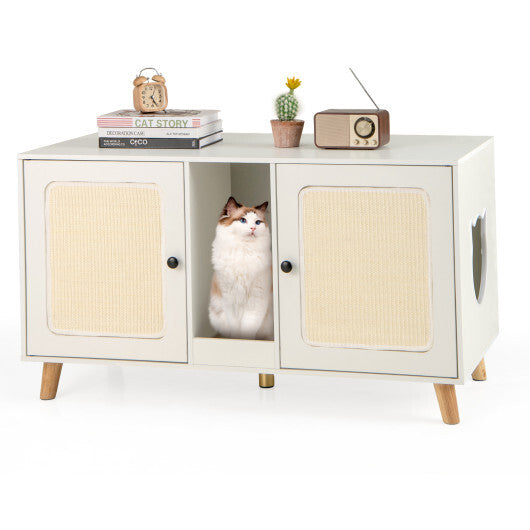 43 Inches Cat Litter Box Enclosure with Double Rooms and 2 Sisal Scratching Mats-Natural LuxuryLifeWay Online Store