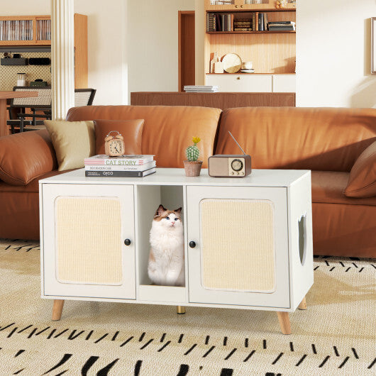 43 Inches Cat Litter Box Enclosure with Double Rooms and 2 Sisal Scratching Mats-Natural LuxuryLifeWay Online Store