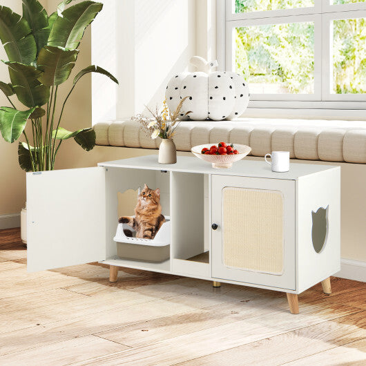 43 Inches Cat Litter Box Enclosure with Double Rooms and 2 Sisal Scratching Mats-Natural LuxuryLifeWay Online Store