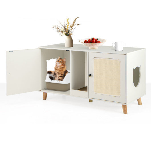 43 Inches Cat Litter Box Enclosure with Double Rooms and 2 Sisal Scratching Mats-Natural LuxuryLifeWay Online Store