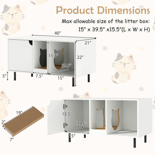 40 Inch Cat Litter Box Enclosure for 2 Cats Hidden Cat Washroom-White LuxuryLifeWay Online Store