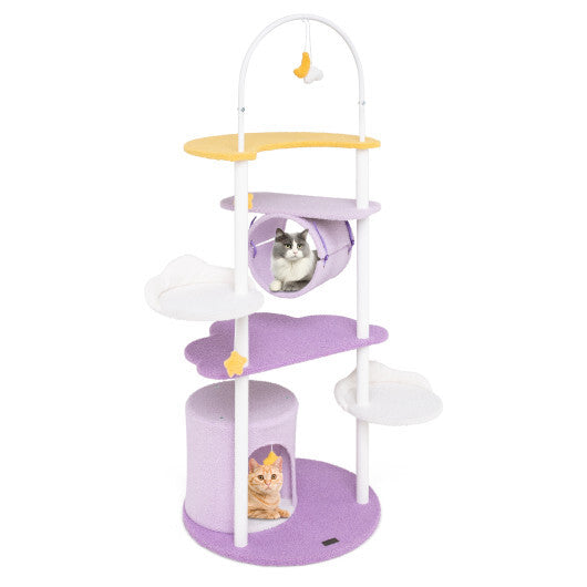 62 Inches Large Cat Tower with Metal Frame and Jumping Platforms-Purple LuxuryLifeWay Online Store