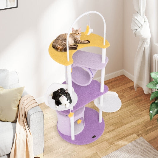 62 Inches Large Cat Tower with Metal Frame and Jumping Platforms-Purple LuxuryLifeWay Online Store