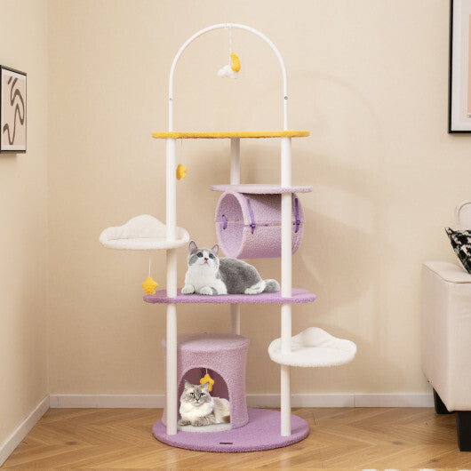 62 Inches Large Cat Tower with Metal Frame and Jumping Platforms-Purple LuxuryLifeWay Online Store