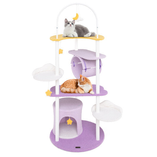 62 Inches Large Cat Tower with Metal Frame and Jumping Platforms-Purple LuxuryLifeWay Online Store