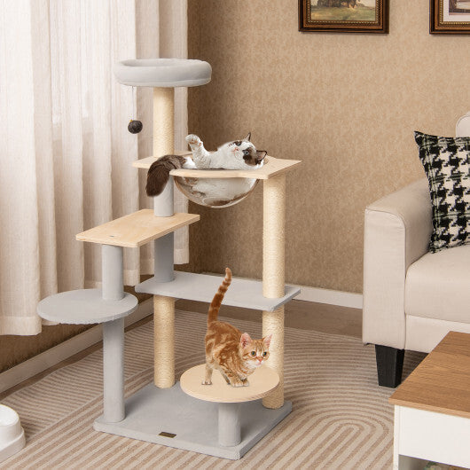 Modern Cat Tree 44 Inch Multi-level Cat Tower with Removable Padded Top Perch-Natural LuxuryLifeWay Online Store