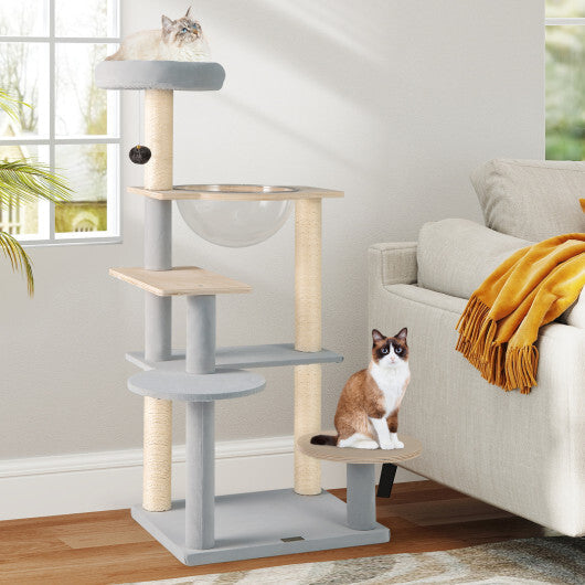 Modern Cat Tree 44 Inch Multi-level Cat Tower with Removable Padded Top Perch-Natural LuxuryLifeWay Online Store