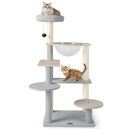Modern Cat Tree 44 Inch Multi-level Cat Tower with Removable Padded Top Perch-Natural LuxuryLifeWay Online Store