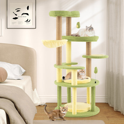 Multi-level Cat Tree Avocado Theme Cat Tower with Wide Perch Rotatable Basket-Green LuxuryLifeWay Online Store