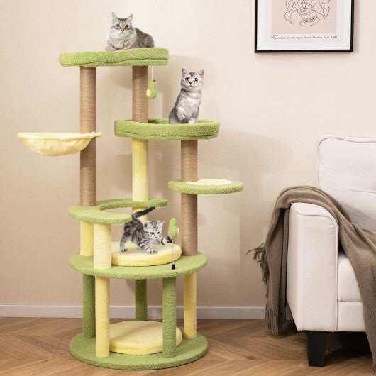 Multi-level Cat Tree Avocado Theme Cat Tower with Wide Perch Rotatable Basket-Green LuxuryLifeWay Online Store