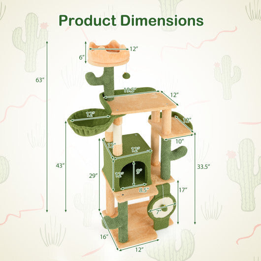 63 Inch Cactus Cat Tree with Sisal Scratching Posts and Board for Indoor Cats LuxuryLifeWay Online Store