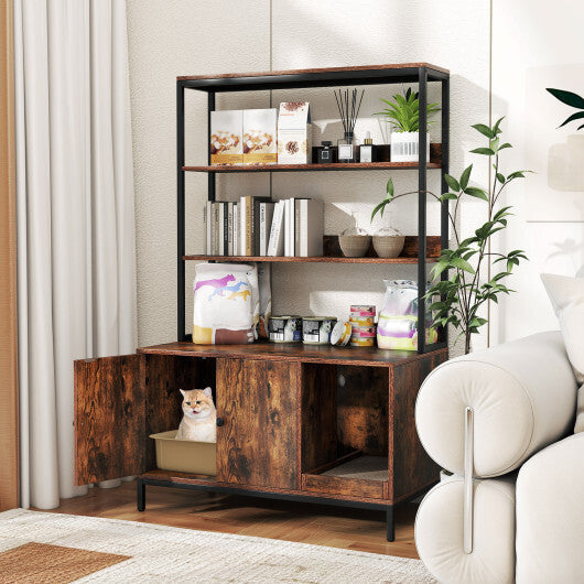 57 Inches Cat Litter Box Enclosure with Storage and Removable Scratcher-Coffee LuxuryLifeWay Online Store