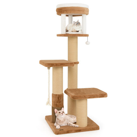 65 Inches Tall Cat Tree with Self-groomer and Removable Cat Bed-Coffee LuxuryLifeWay Online Store