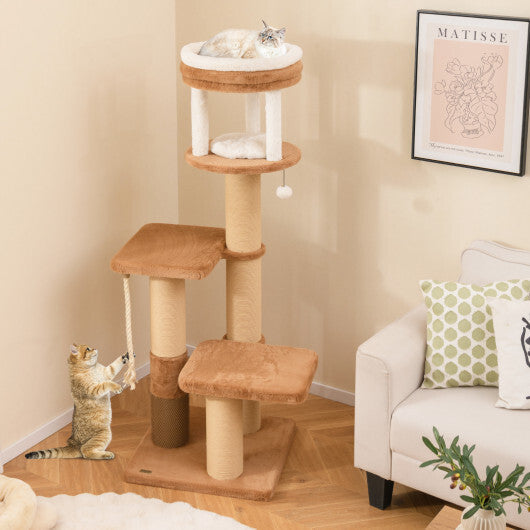 65 Inches Tall Cat Tree with Self-groomer and Removable Cat Bed-Coffee LuxuryLifeWay Online Store