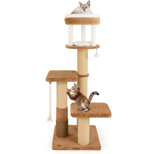 65 Inches Tall Cat Tree with Self-groomer and Removable Cat Bed-Coffee LuxuryLifeWay Online Store