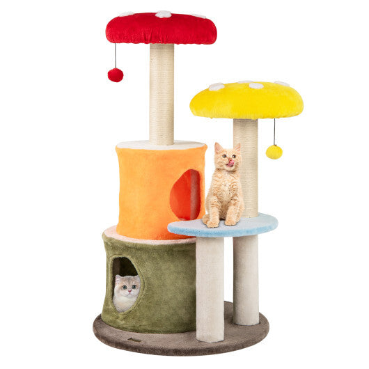 43 Inch Tall Cat Tree Cute with 2 Condos and Padded Platforms-Multicolor LuxuryLifeWay Online Store