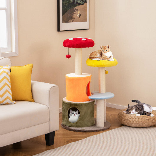 43 Inch Tall Cat Tree Cute with 2 Condos and Padded Platforms-Multicolor LuxuryLifeWay Online Store