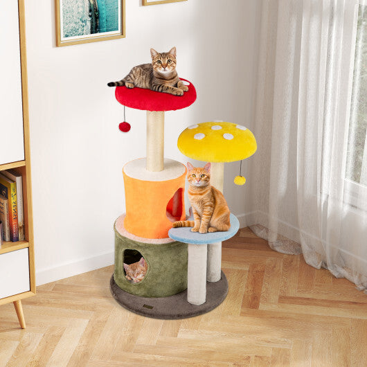 43 Inch Tall Cat Tree Cute with 2 Condos and Padded Platforms-Multicolor LuxuryLifeWay Online Store