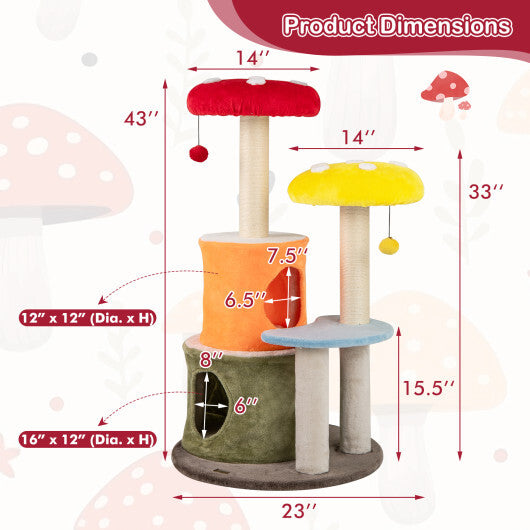 43 Inch Tall Cat Tree Cute with 2 Condos and Padded Platforms-Multicolor LuxuryLifeWay Online Store