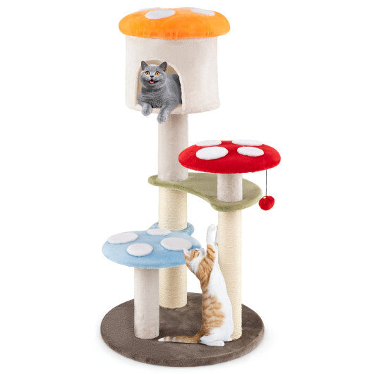 Cute Mushroom Cat Tree with Sisal Scratching Posts Top Condo and Padded Platforms-Multicolor LuxuryLifeWay Online Store