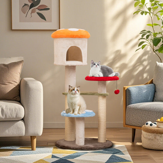 Cute Mushroom Cat Tree with Sisal Scratching Posts Top Condo and Padded Platforms-Multicolor LuxuryLifeWay Online Store