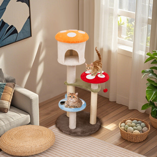 Cute Mushroom Cat Tree with Sisal Scratching Posts Top Condo and Padded Platforms-Multicolor LuxuryLifeWay Online Store