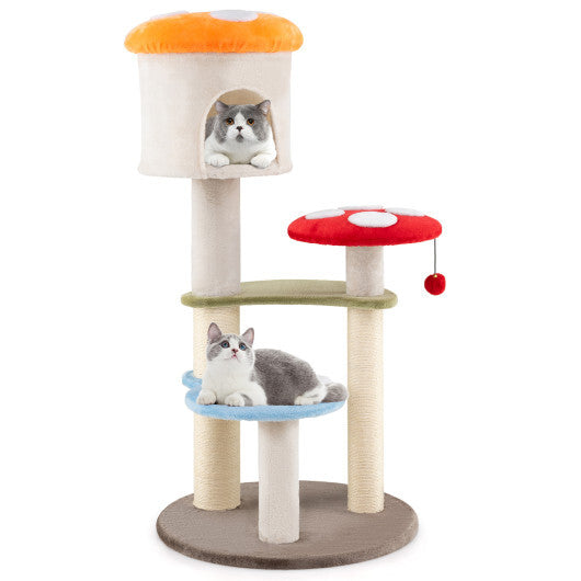 Cute Mushroom Cat Tree with Sisal Scratching Posts Top Condo and Padded Platforms-Multicolor LuxuryLifeWay Online Store